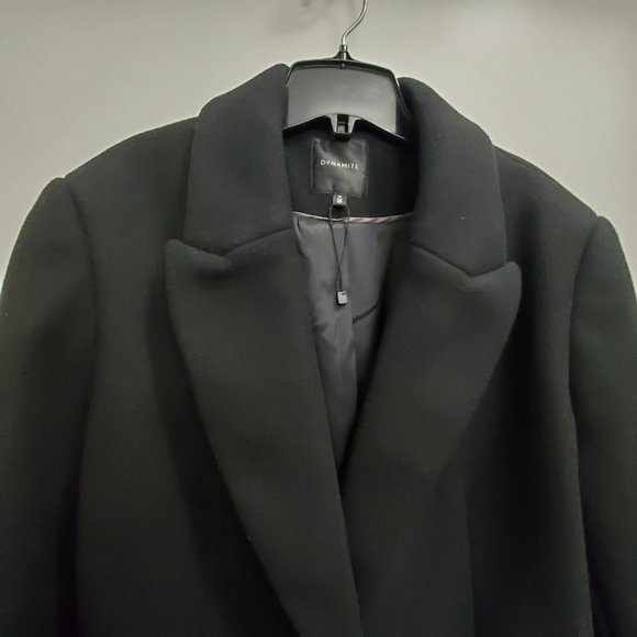 Dynamite Kensington Single-Breasted Black Polyester Melton Coat - Picture 4 of 7